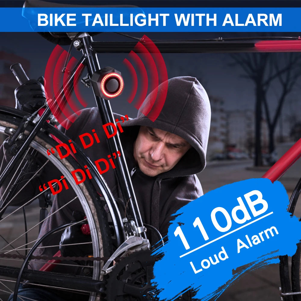 Smart Bike Light Alarm Brake-Sensing Taillight Remote Control Motorcycle Alarm Security Protection 110dB