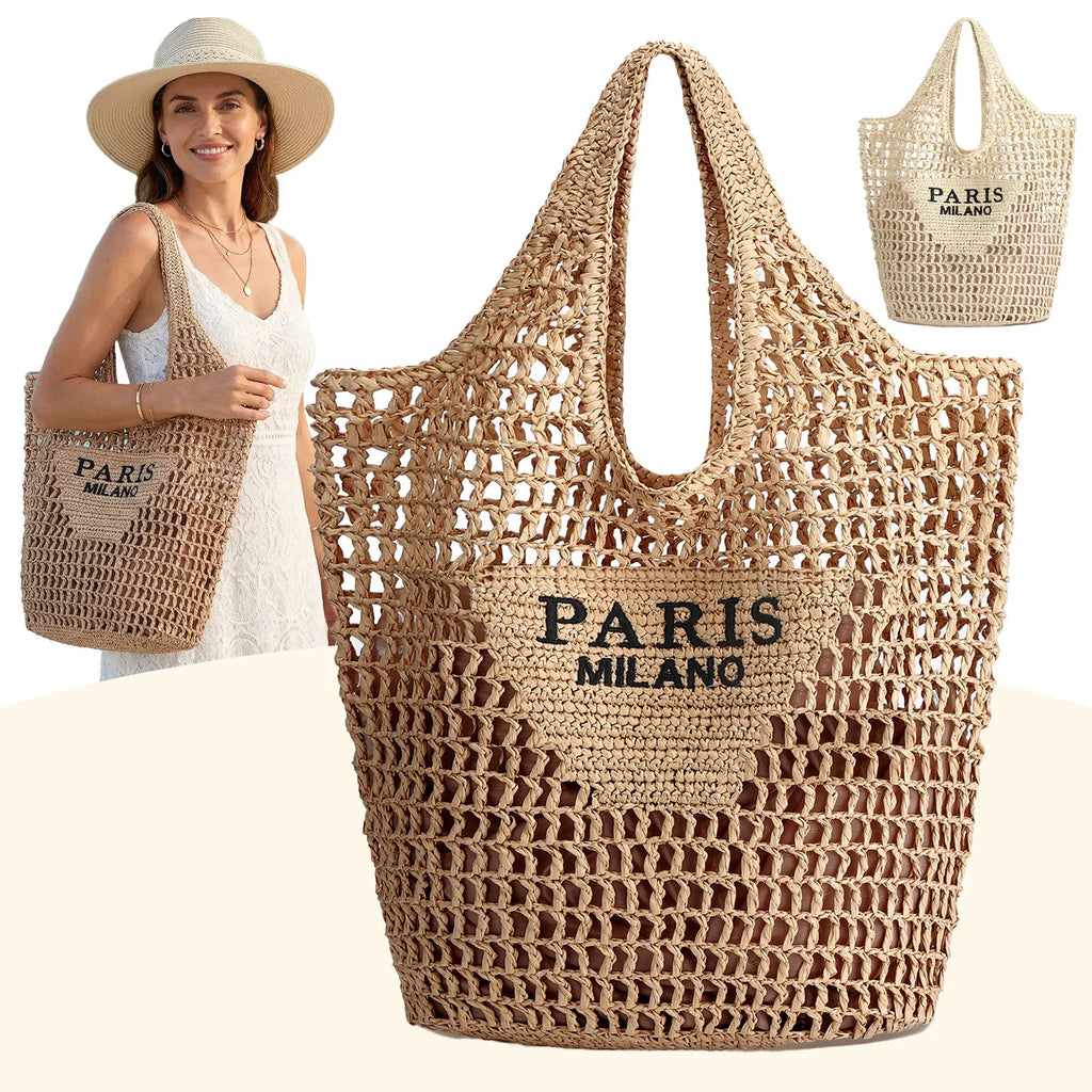 Bolsa de Playa Tejida a Mano para Mujer - Tote Bag de Paja Verano