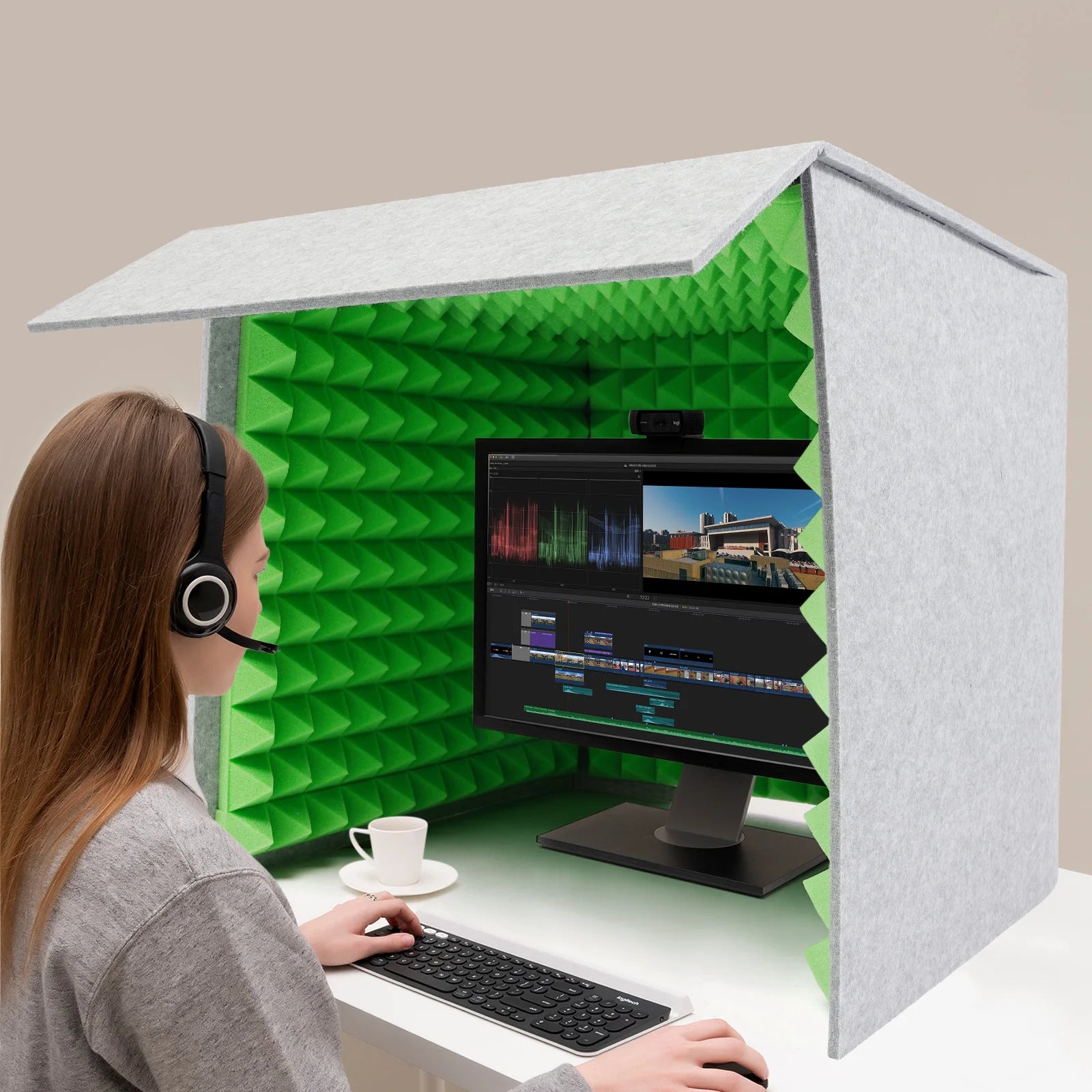 60x60x60cm Desktop Soundproof Cover Vocal Sound Absorbing Shield Acoustic Foam 62mm Total Thickness,Easy to Assemble for Home