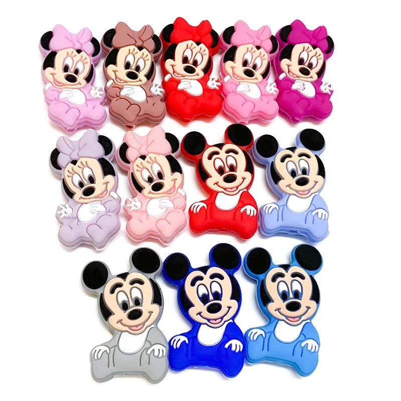 1/3/10pcs Silicone Mickey Teething Beads Food Grade Cartoon Shape Baby Teethers Toys DIY Pacifier Clips Chain Accessories