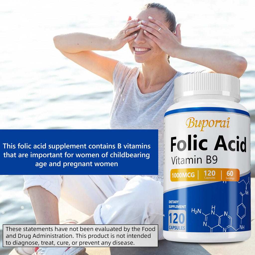 Folic Acid - Brain and Digestive Function, Liver Support, and Healthy Nervous System - 120 Capsules