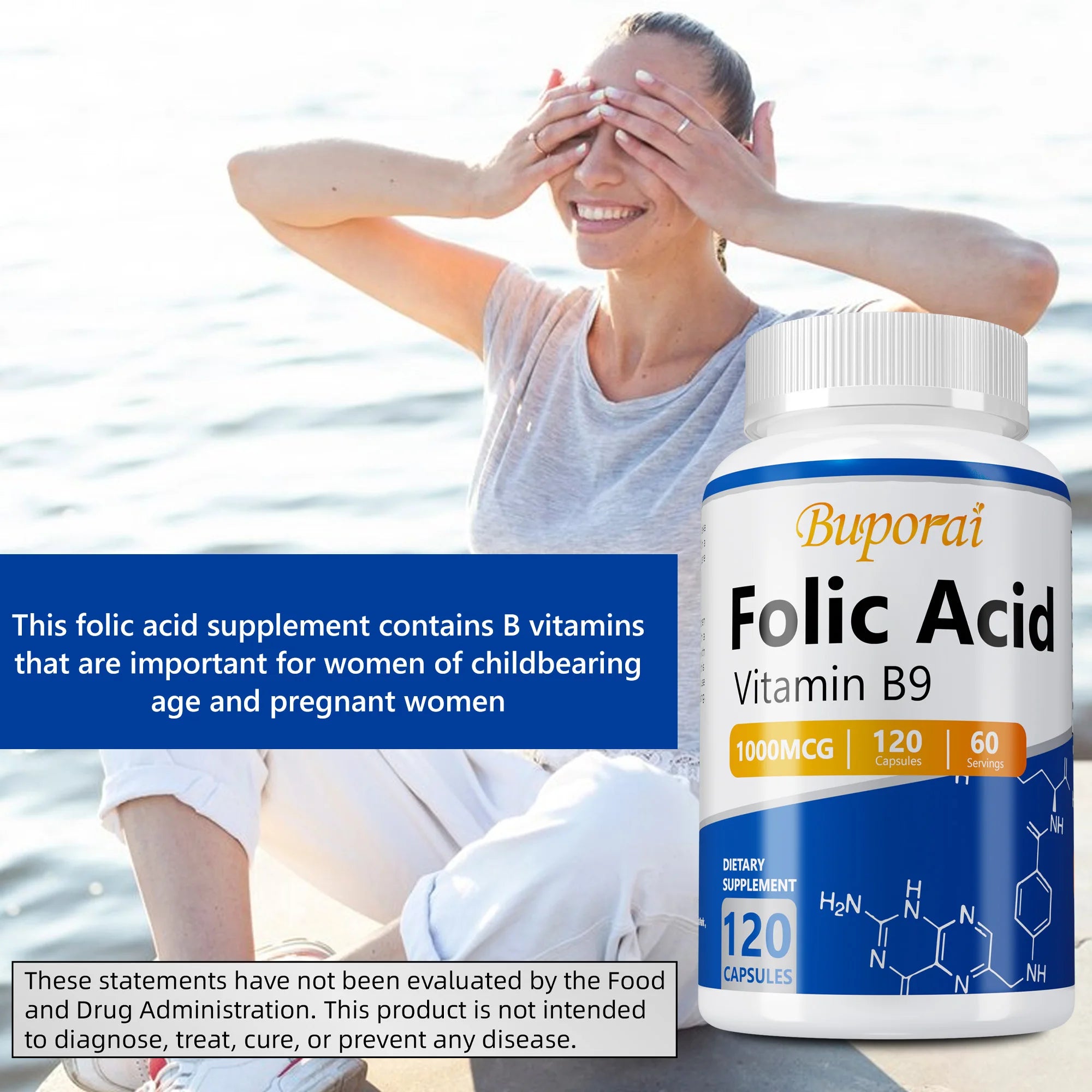 Folic Acid - Brain and Digestive Function, Liver Support, and Healthy Nervous System - 120 Capsules