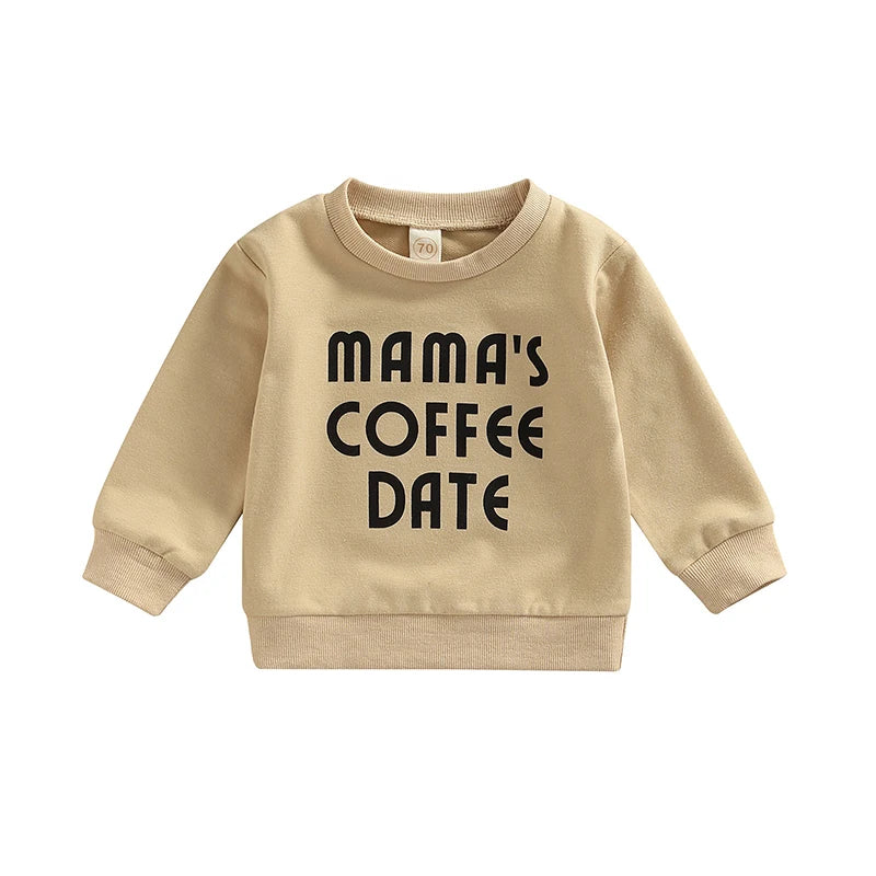 Baby Sweatshirt Letter Print Design Long Sleeve Round Neck Cute Breathable Pullover Tops