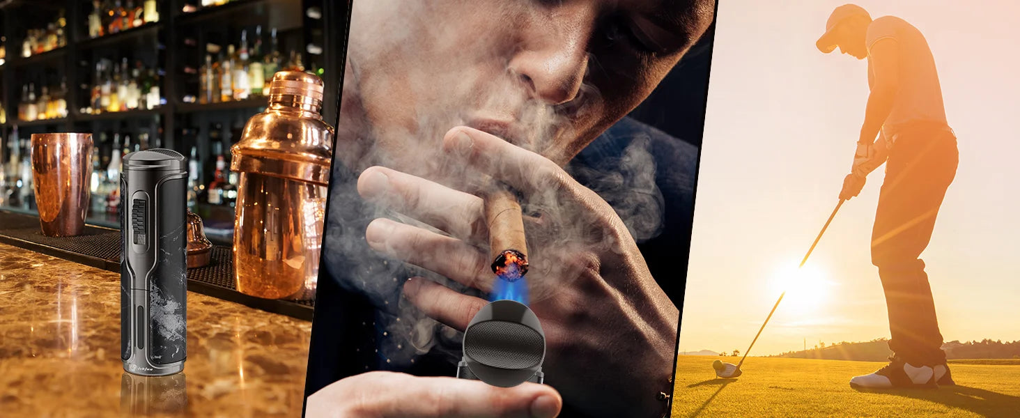 Cigar Lighter with Cigar Punch Holder,Windproof Electric Torch Lighter,Refillable Butane Lighters for Smoking with Gift Box