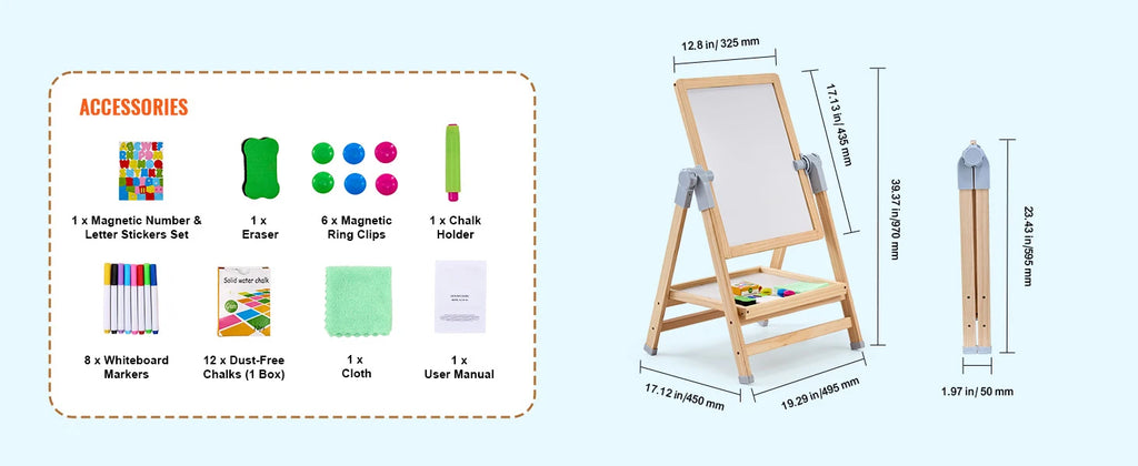 Kids Magnetic Drawing Board Easel with Accessories