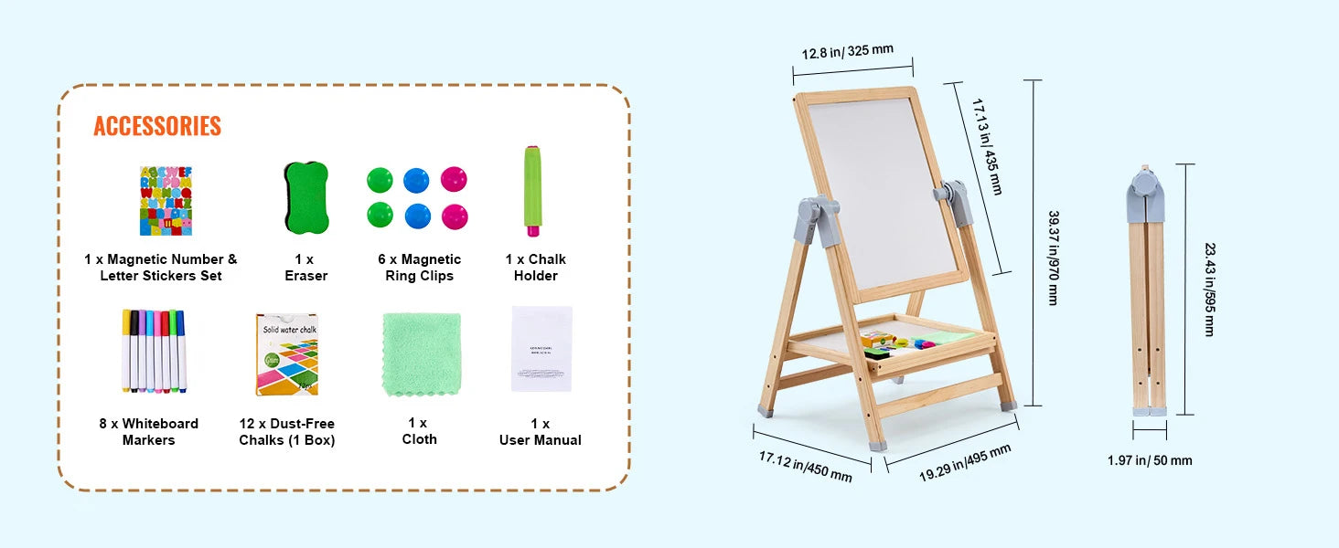 Kids Magnetic Drawing Board Easel with Accessories
