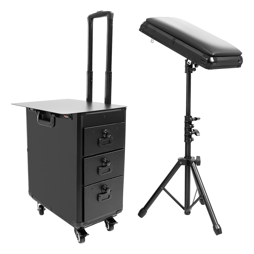 Tattoo Suitcase Mobile Tattoo Trolley Case Rolling Makeup Train Case W/ 3 Drawers for Nail Art Embroidery Hairdressing