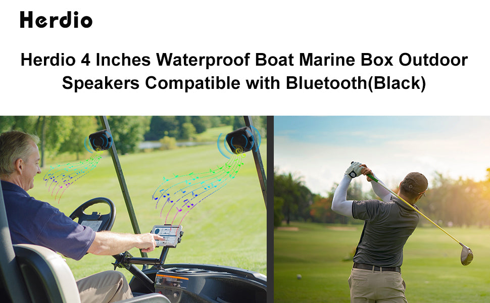 Herdio 4'' Bluetooth Marine Speakers 100W Heavy Duty Waterproof- Surface Mounted for Camper ATV UTV RZR Golf Cart Boat