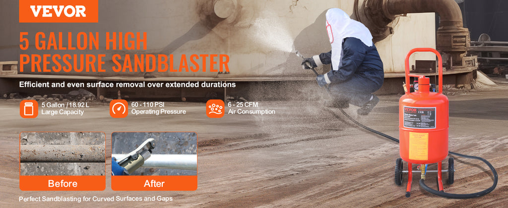 SucceBuy 5/10/20 Gallon Sand Blaster 60-110 PSI Portable Air Sandblaster Kit w/ Oil-Water Separator for Paint Stain Rust Removal