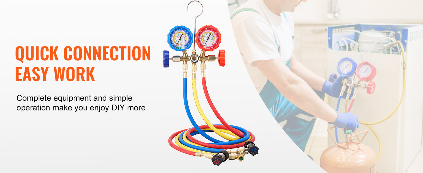 SucceBuy AC Gauge Set 3 Way AC Manifold Gauge Set for R134A/ R22/R12/R502 Refrigerant Works on Car Freon Charging and Evacuation
