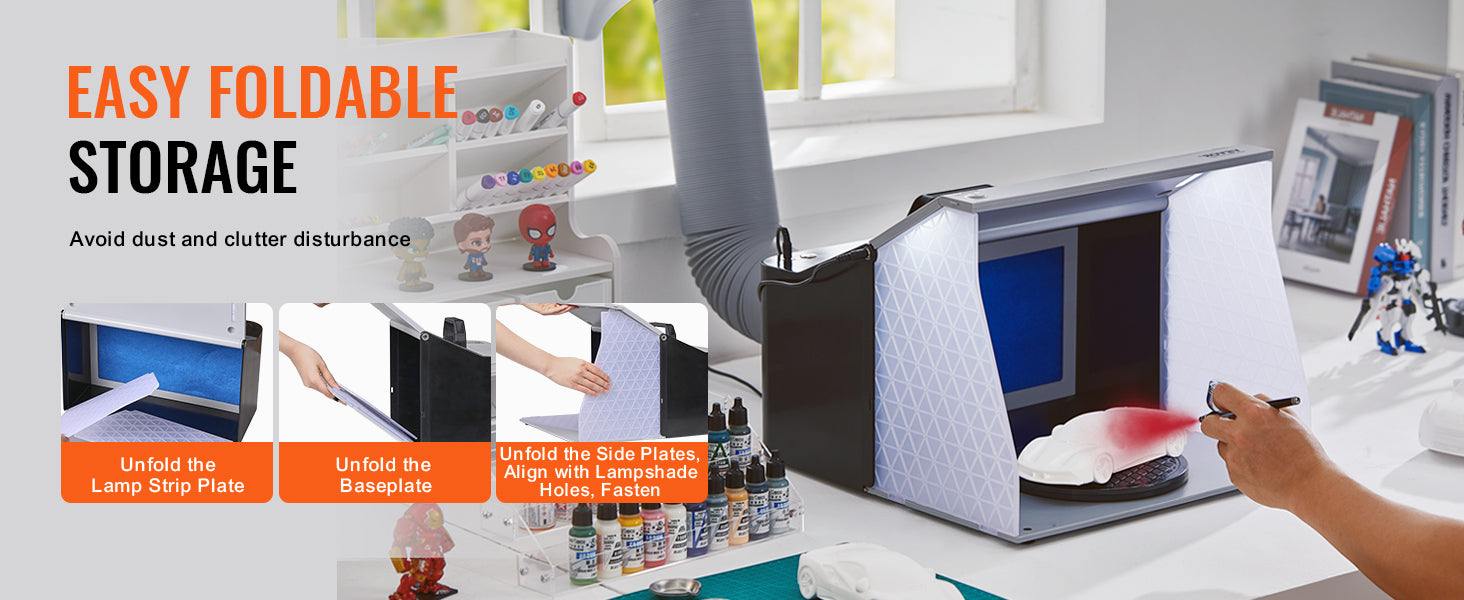 SucceBuy Airbrush Spray Booth Portable Hobby Airbrush Paint Spray Booth Kit with 4 LED Light Powerful Dual Exhaust Fans