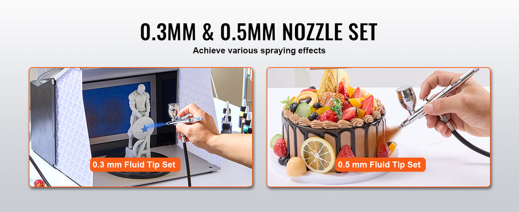 SucceBuy Airbrush Gun Dual Action Gravity Feed 0.3 mm and 0.5 mm Nozzles Airbrush Kit with 2/7/12ml Copper Cups and Cleaning