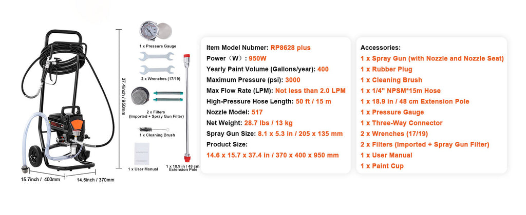 SucceBuy 750W 950W Airless Paint Sprayer 3000PSI High Efficiency Electric Airless Sprayer Handheld Paint Sprayers