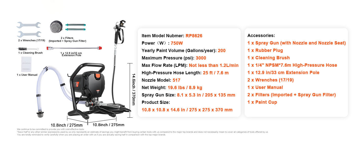 SucceBuy 750W 950W Airless Paint Sprayer 3000PSI High Efficiency Electric Airless Sprayer Handheld Paint Sprayers