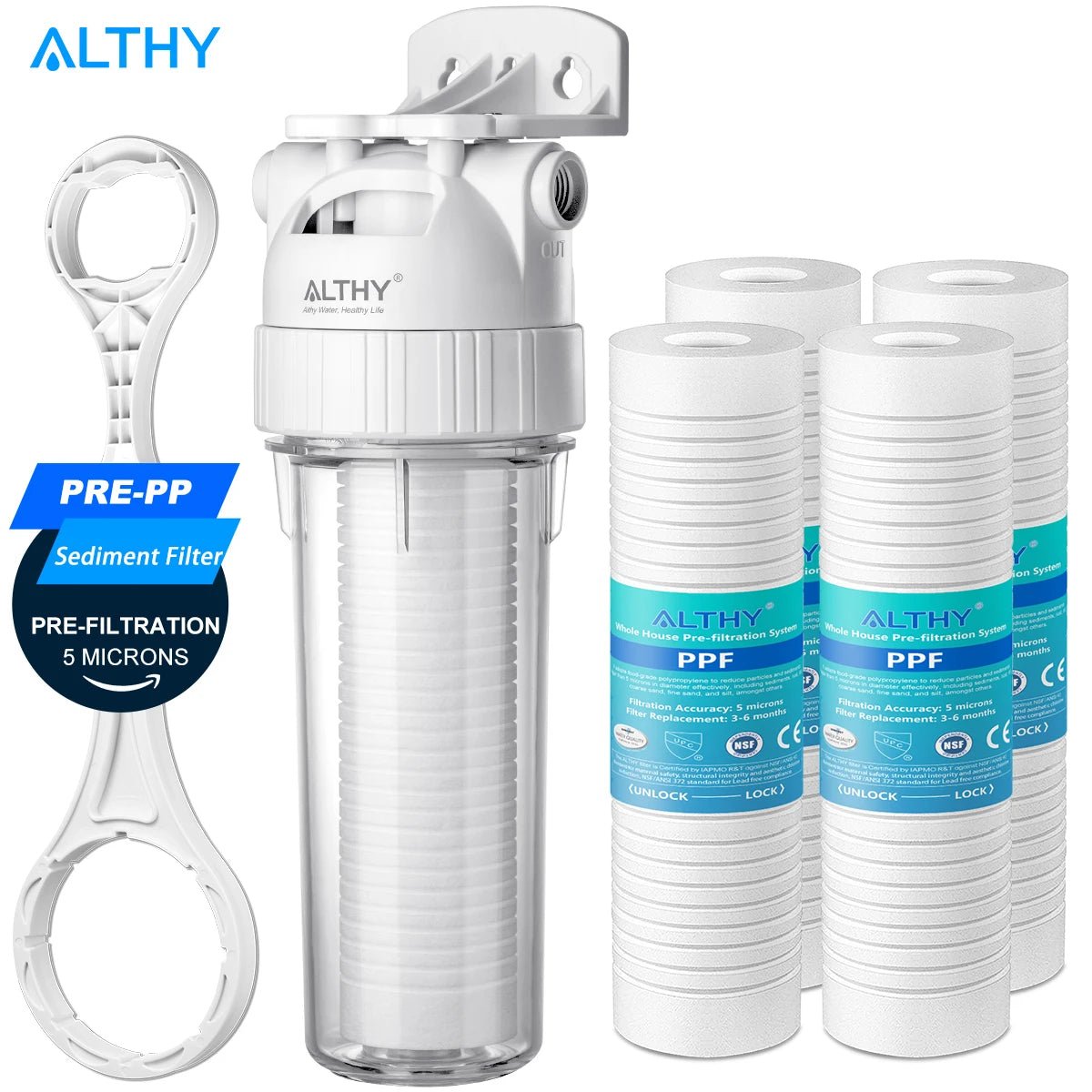 ALTHY 5 Micron Whole House Sediment Water Filter System Prefilter Purifier, 10 Inch PP cotton Pre filter - Firu Total Sales