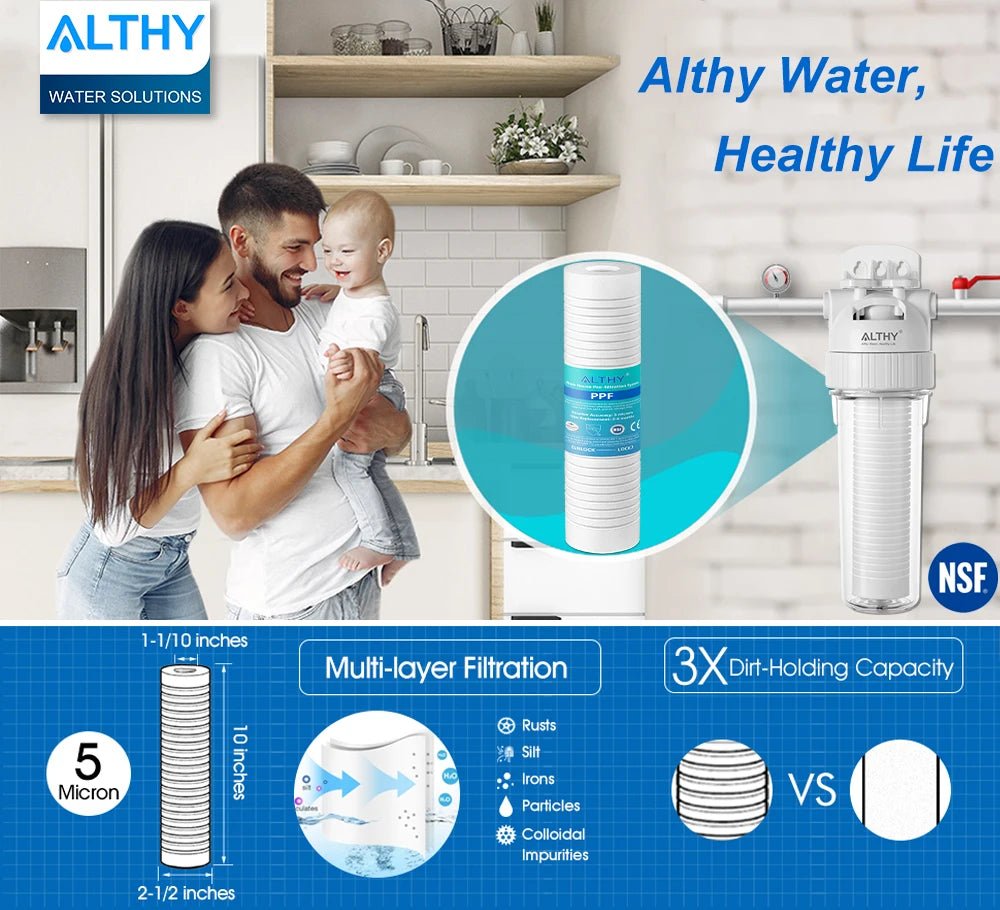 ALTHY 5 Micron Whole House Sediment Water Filter System Prefilter Purifier, 10 Inch PP cotton Pre filter - Firu Total Sales