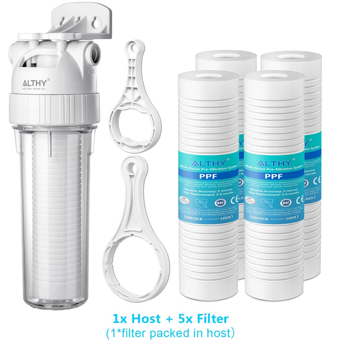 ALTHY 5 Micron Whole House Sediment Water Filter System Prefilter Purifier, 10 Inch PP cotton Pre filter - Firu Total Sales