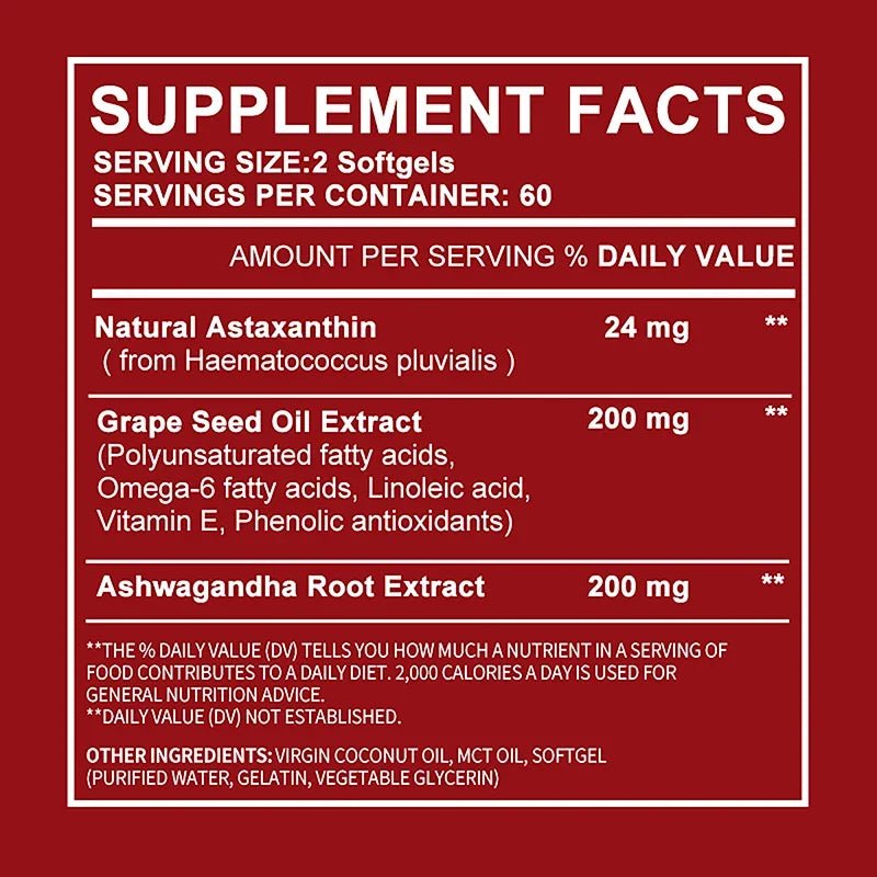 Astaxanthin 24mg - Remium Antioxidant, Natural Support for Post - Exercise Recovery + Joint, Skin, Eye Health - 120 Capsules - Firu Total Sales