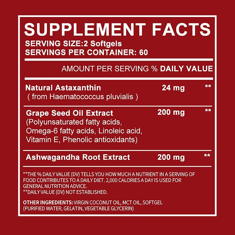 Astaxanthin 24mg - Remium Antioxidant, Natural Support for Post - Exercise Recovery + Joint, Skin, Eye Health - 120 Capsules - Firu Total Sales