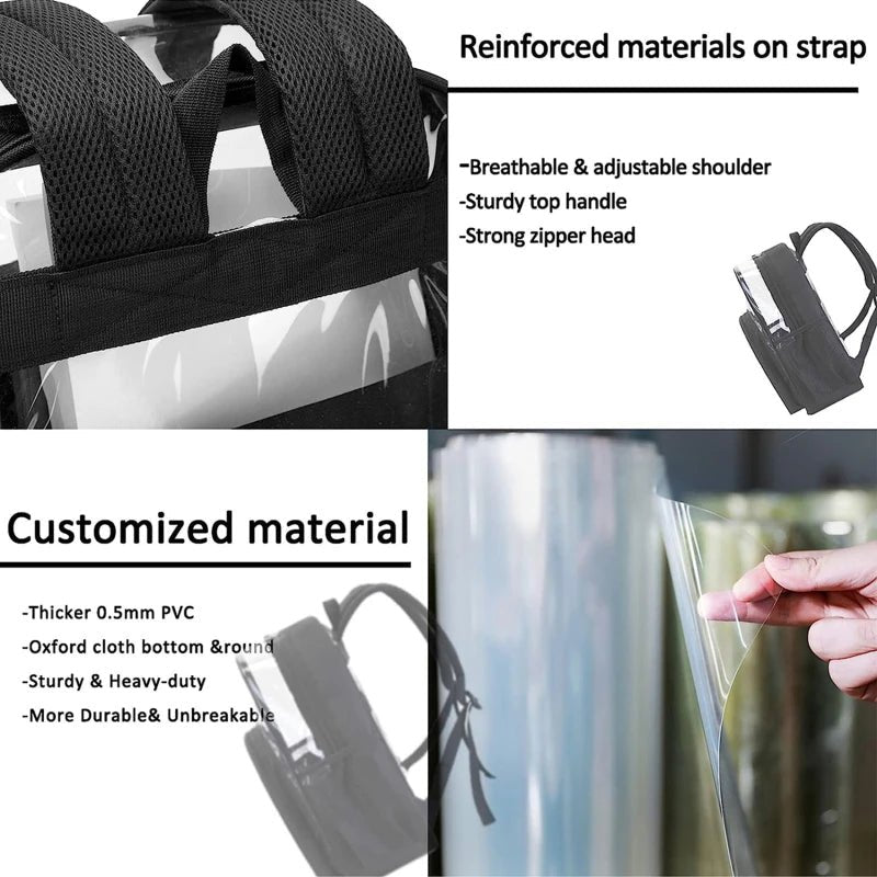 Backpack Waterproof Transparent School Bag Girl Large Capacity Backpack Solid Clear Backpack Men Fashion Transparent Plastic Bag - Firu Total Sales