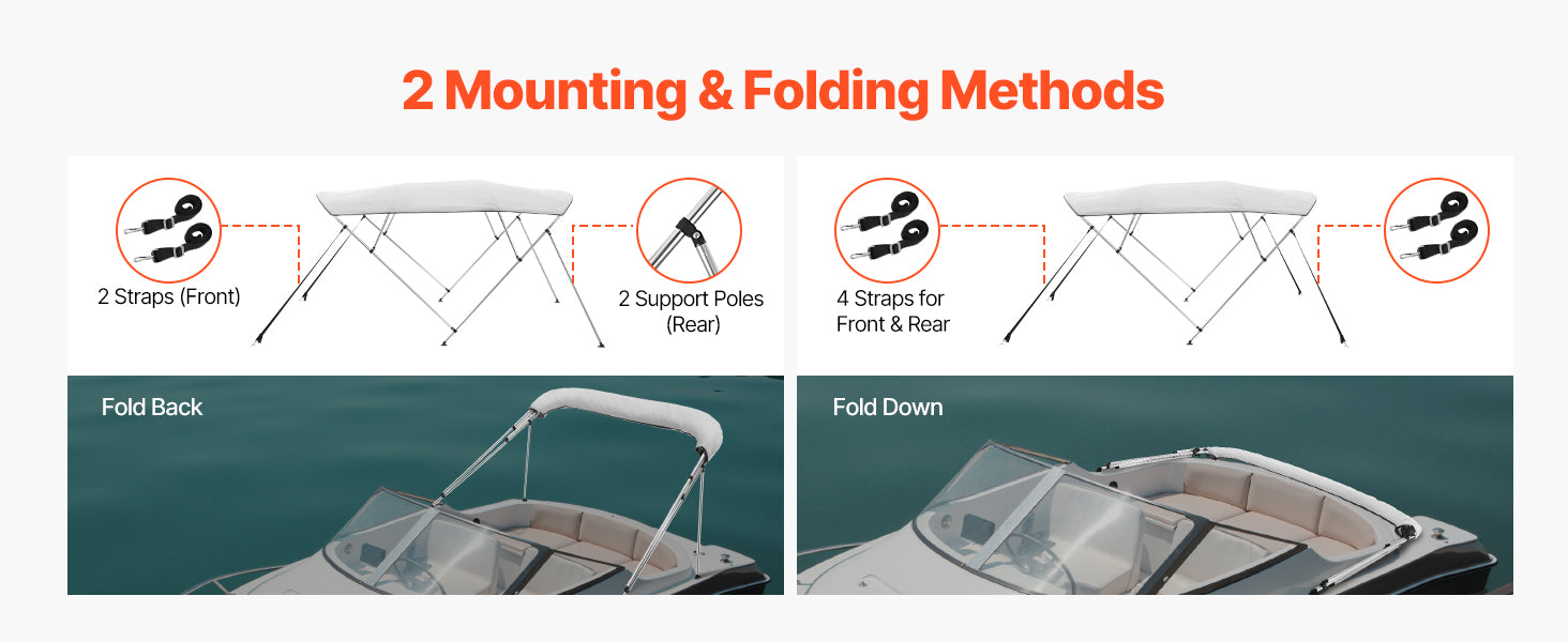 VEVOR 4 Bow Boat Bimini Tops 600D Polyester Canopy with Aluminum Alloy Frame Waterproof & Sun Shade Boat Awning Canopy Grey/Blue