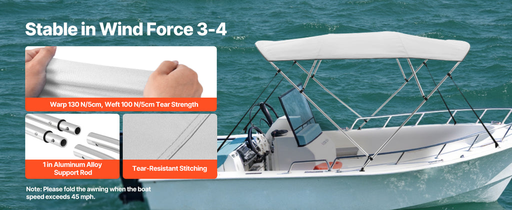 VEVOR 4 Bow Boat Bimini Tops 600D Polyester Canopy with Aluminum Alloy Frame Waterproof & Sun Shade Boat Awning Canopy Grey/Blue