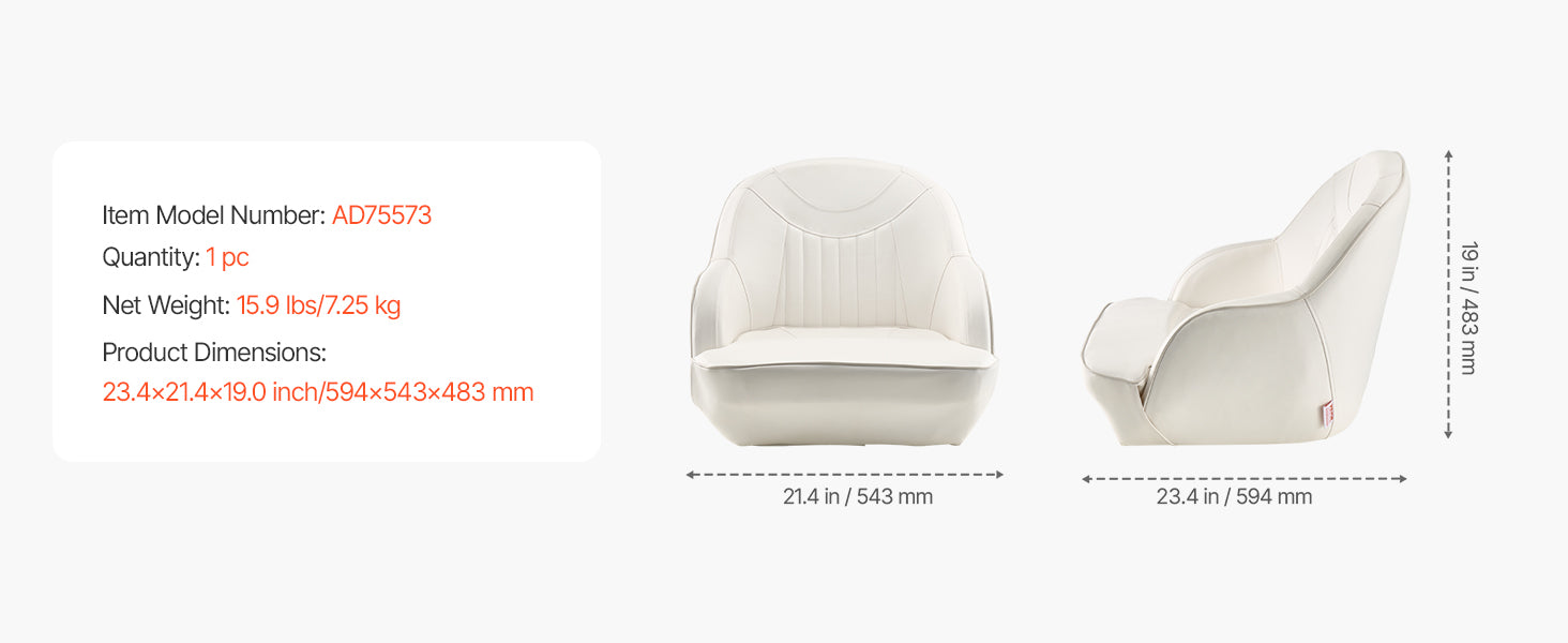 SucceBuy Boat Seat High/Low Backrest Boat Seat Captain Bucket Seat with Thickened Sponge Cushion&Waterproof PVC Leather for Ship
