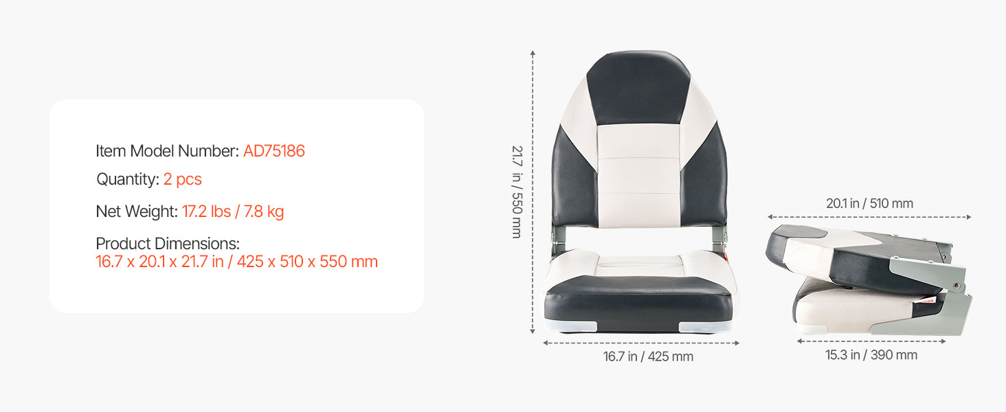 SucceBuy Boat Seat High Backrest Folding Fishing Boat Seat with Aluminum Alloy Hinges Flip Up Boat Seat for Boats, Yachts, Ships