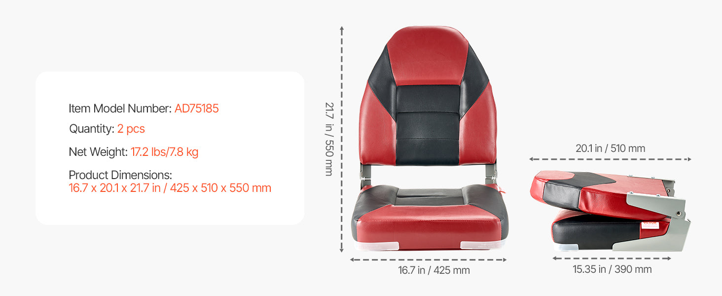 SucceBuy Boat Seat High Backrest Folding Fishing Boat Seat with Aluminum Alloy Hinges Flip Up Boat Seat for Boats, Yachts, Ships