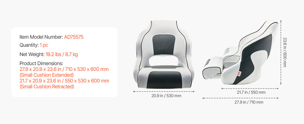 SucceBuy Boat Seat High/Low Backrest Boat Seat Captain Bucket Seat with Thickened Sponge Cushion&Waterproof PVC Leather for Ship