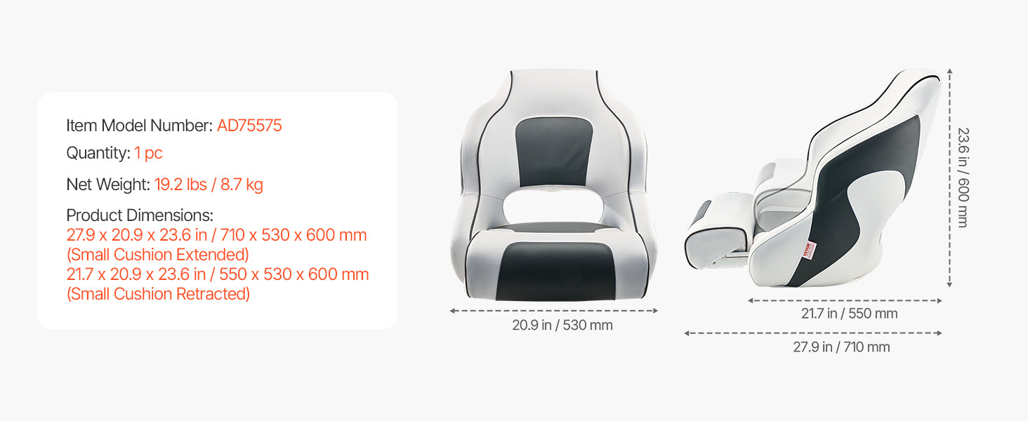 SucceBuy Boat Seat High/Low Backrest Boat Seat Captain Bucket Seat with Thickened Sponge Cushion&Waterproof PVC Leather for Ship