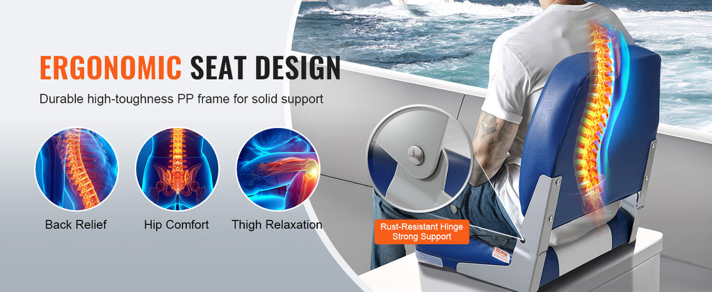 SucceBuy Boat Seat 18.9" Low Back Boat SeatFolding Boat Chair with Thickened Sponge Padding & Hinge Fold-Down Boat Captain Chair