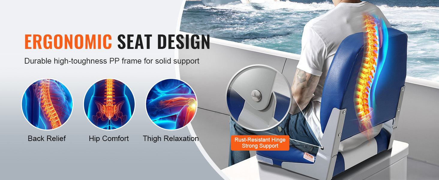 SucceBuy Boat Seat 18.9" Low Back Boat SeatFolding Boat Chair with Thickened Sponge Padding & Hinge Fold-Down Boat Captain Chair