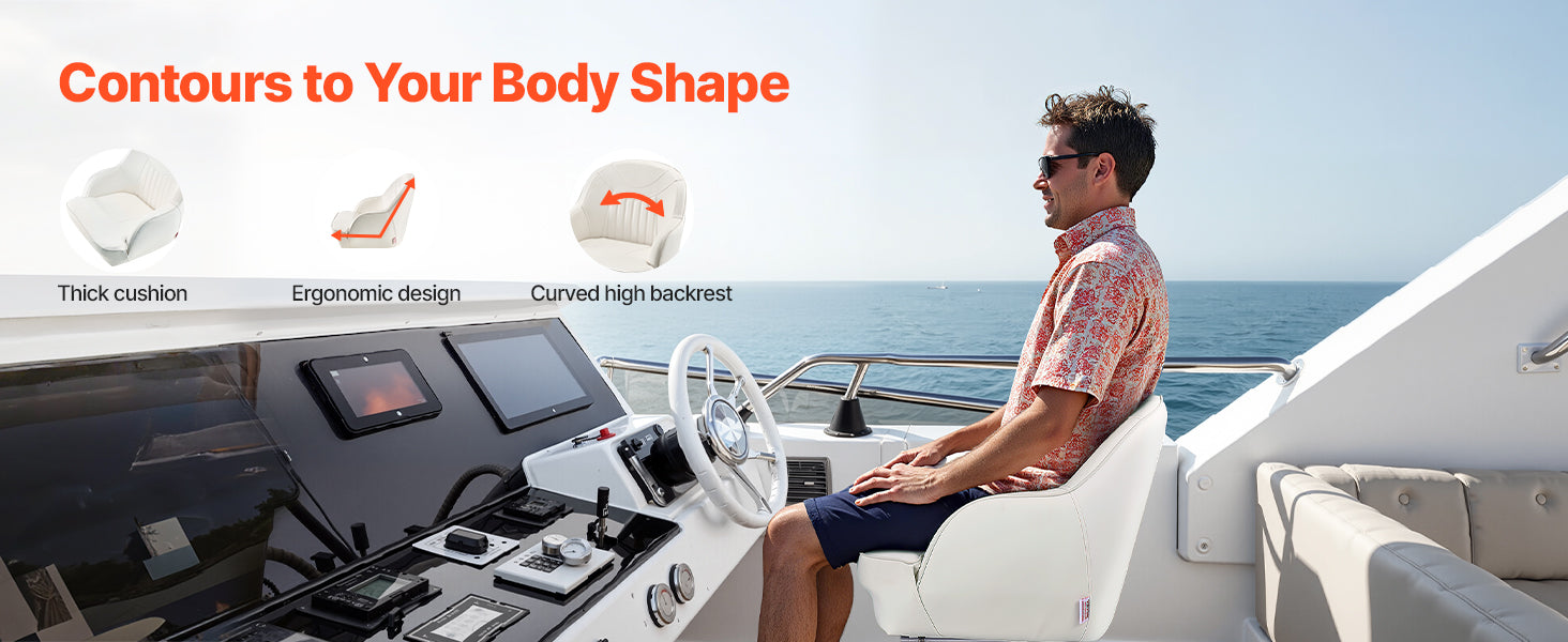 SucceBuy Boat Seat High/Low Backrest Boat Seat Captain Bucket Seat with Thickened Sponge Cushion&Waterproof PVC Leather for Ship