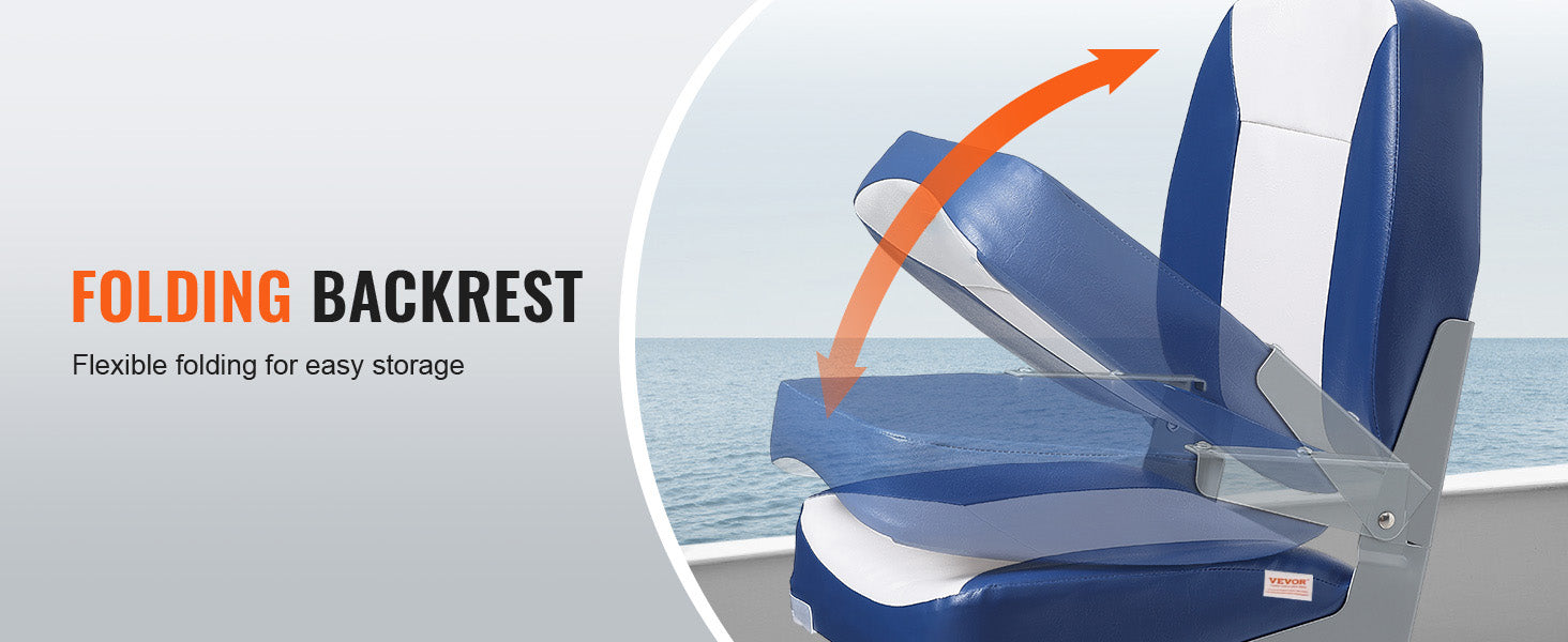 SucceBuy Boat Seat 18.9" Low Back Boat SeatFolding Boat Chair with Thickened Sponge Padding & Hinge Fold-Down Boat Captain Chair