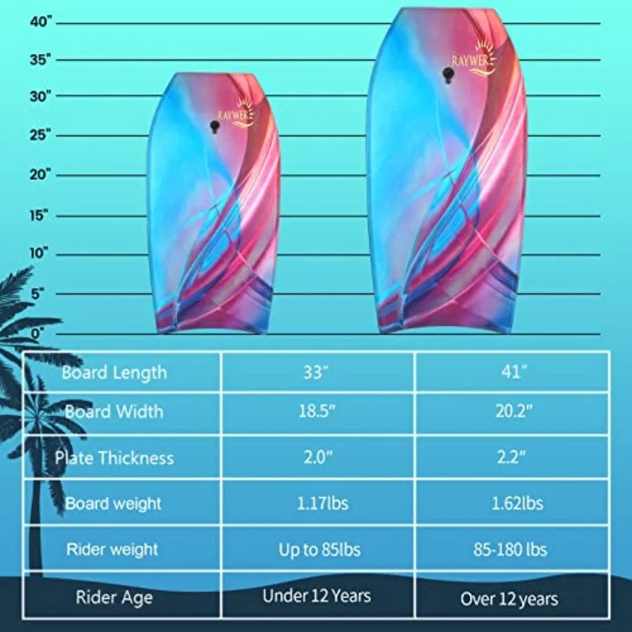 Body Board Lightwght with EPS Core HDPE Slick Bottom Leash and Adjustable Wrist Rope Great Surfing for and Adults - Firu Total Sales