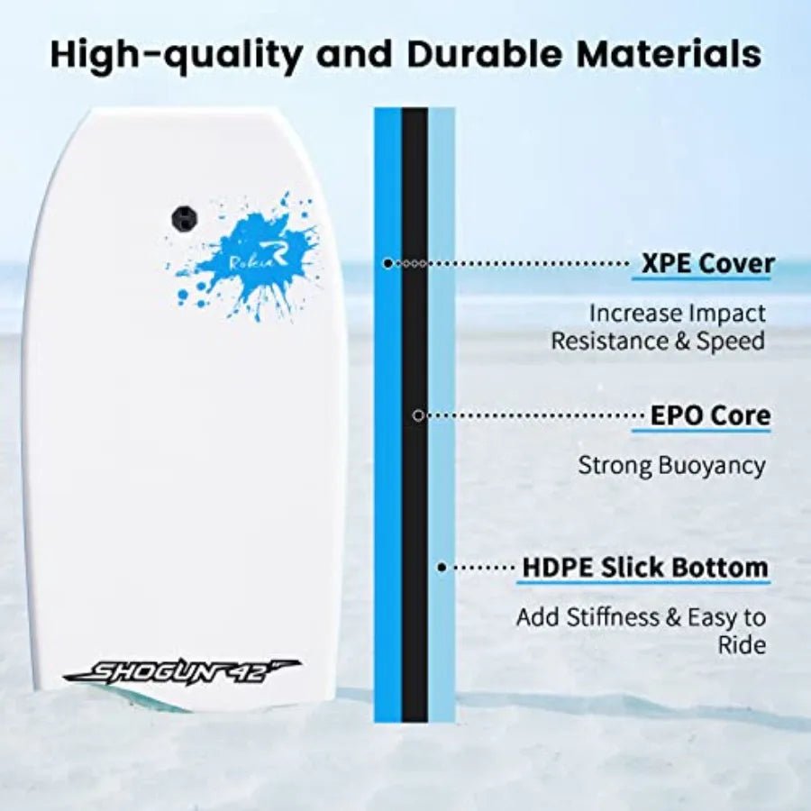 Bodyboard for Beach Include Leash 42 Inch Body Board with Durable EPO Core Reticular Structure Board Great Surfing for Teens an - Firu Total Sales