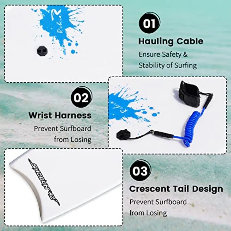 Bodyboard for Beach Include Leash 42 Inch Body Board with Durable EPO Core Reticular Structure Board Great Surfing for Teens an - Firu Total Sales