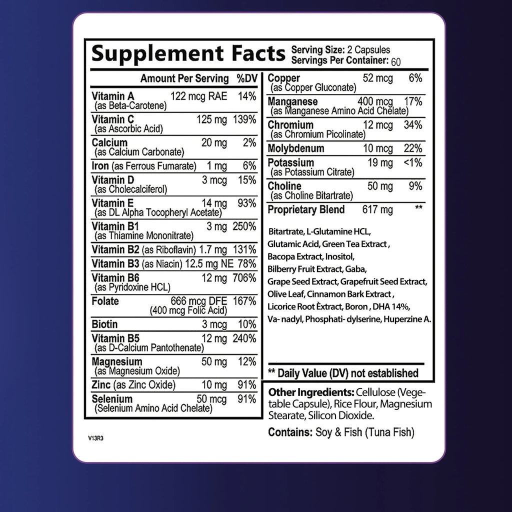 Brain Supplement - Boosts Brain Function, Helps Improve Memory, Concentration and Intelligence - 120 Capsules - Firu Total Sales