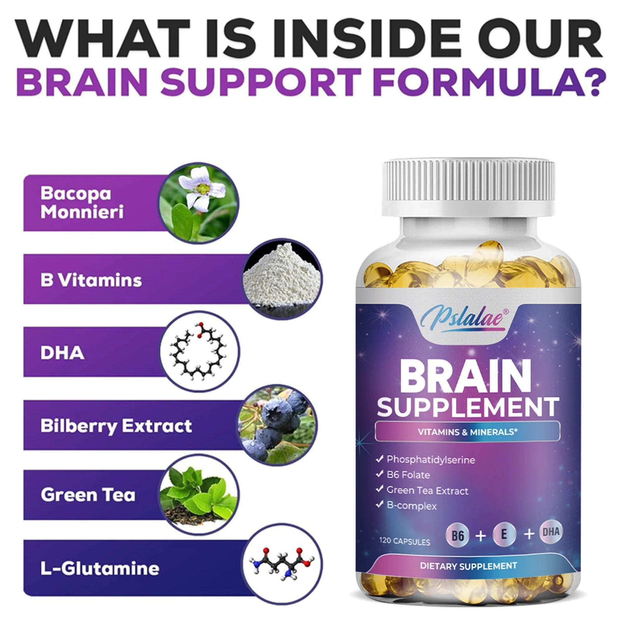 Brain Supplement - Boosts Brain Function, Helps Improve Memory, Concentration and Intelligence - 120 Capsules - Firu Total Sales