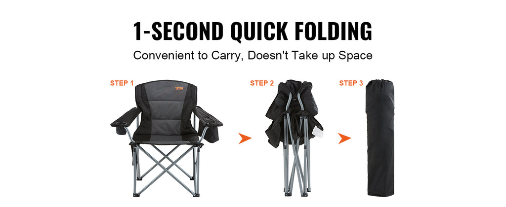 SucceBuy Camping Folding Chair for Adults Portable Quad Lumbar Back Padded Arm Chairs with Side Pockets for Beach, Lawn, Picnic