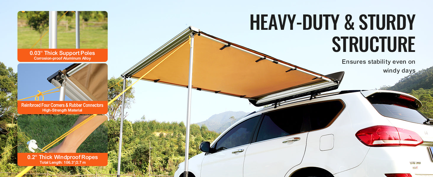 SucceBuy Vehicle Awning  Retractable Car Side Awning Car Awning with Waterproof Storage Bag  Suitable for Truck SUV Van Campers