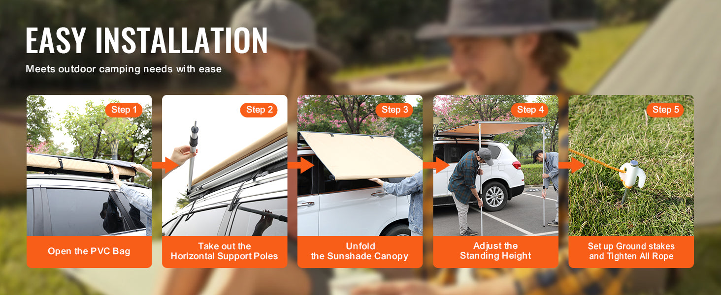 SucceBuy Vehicle Awning  Retractable Car Side Awning Car Awning with Waterproof Storage Bag  Suitable for Truck SUV Van Campers