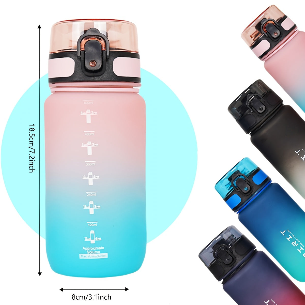 500ml/650ml Gradient Sports Water Bottle with Time Marker - Leak-Proof, Durable PC Material for Cycling, Running & Fitness