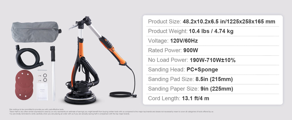 SucceBuy 900W Drywall Sander Brush Motor Electric Adjustable Variable Speed with Self-Suction Handle Wall Grinder Sander Machine