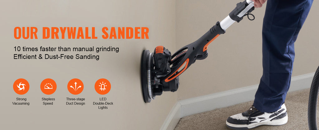 SucceBuy 900W Drywall Sander Brush Motor Electric Adjustable Variable Speed with Self-Suction Handle Wall Grinder Sander Machine
