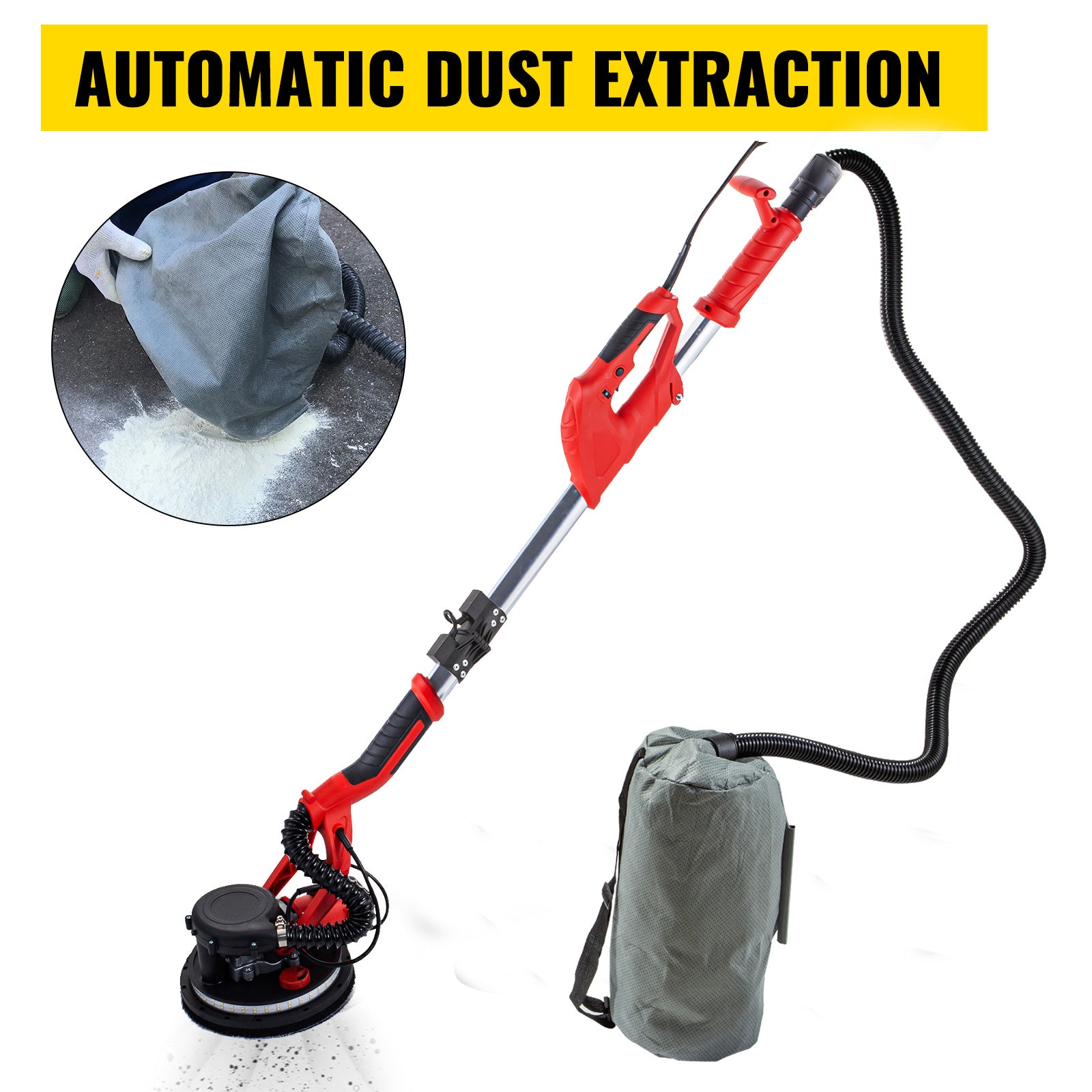 SucceBuy 850W Drywall Sander Variable Speed 800-1750 RPM Electric Drywall Sander Foldable Sheetrock Sander with Telescope Handle