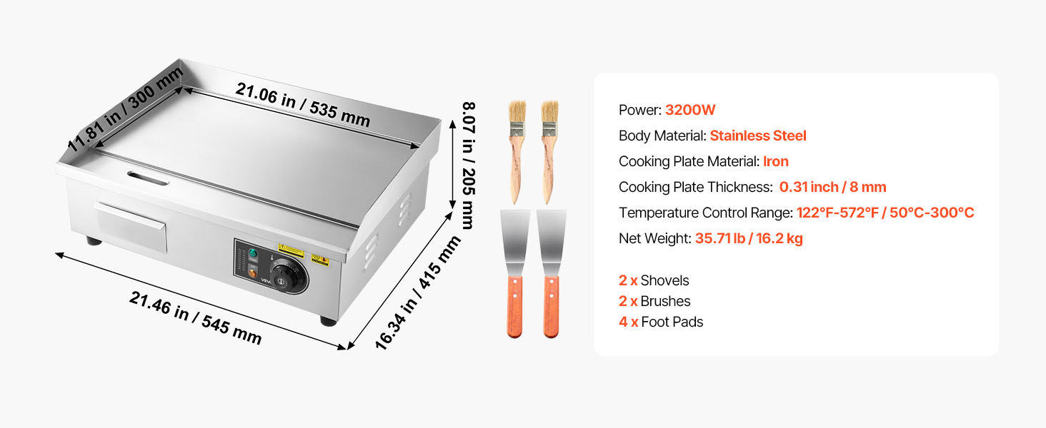 SucceBuy Commercial Electric Griddle 50-300°C Adjustable Temp Control, Stainless Steel Countertop Flat Top Grill for Steak, Panc