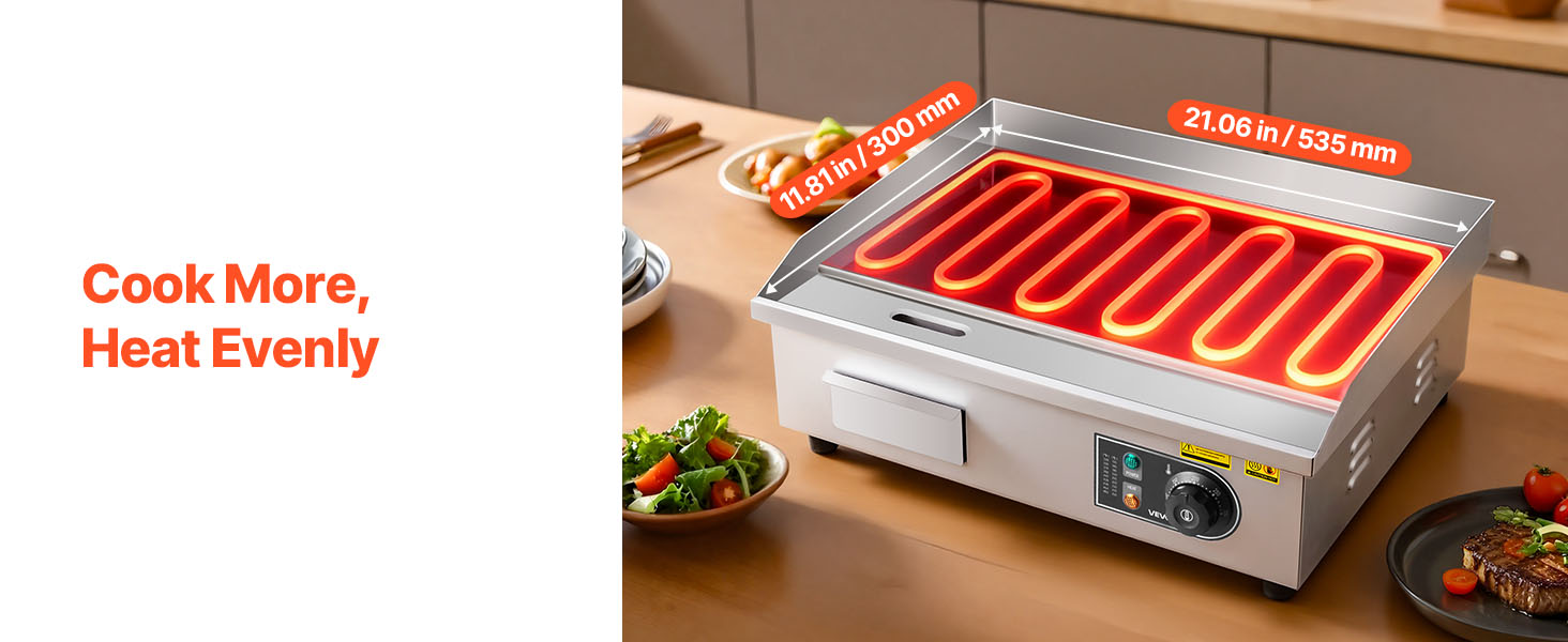 SucceBuy Commercial Electric Griddle 50-300°C Adjustable Temp Control, Stainless Steel Countertop Flat Top Grill for Steak, Panc