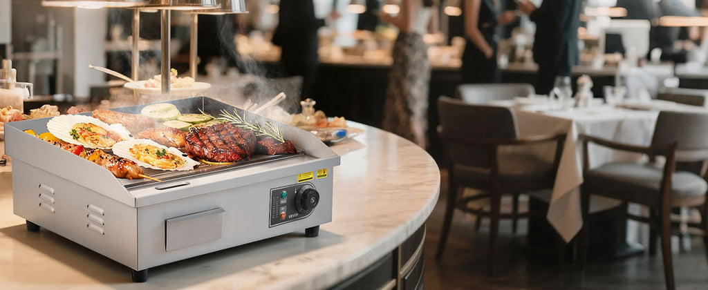 SucceBuy Commercial Electric Griddle 50-300°C Adjustable Temp Control, Stainless Steel Countertop Flat Top Grill for Steak, Panc